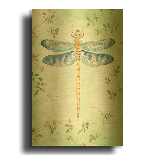 'Dragonfly With Rose Hips D' By Jean Plout Gold Metal Wall Art