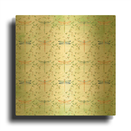 'Dragonfly With Rose Hips Pattern' By Jean Plout Gold Metal Wall Art