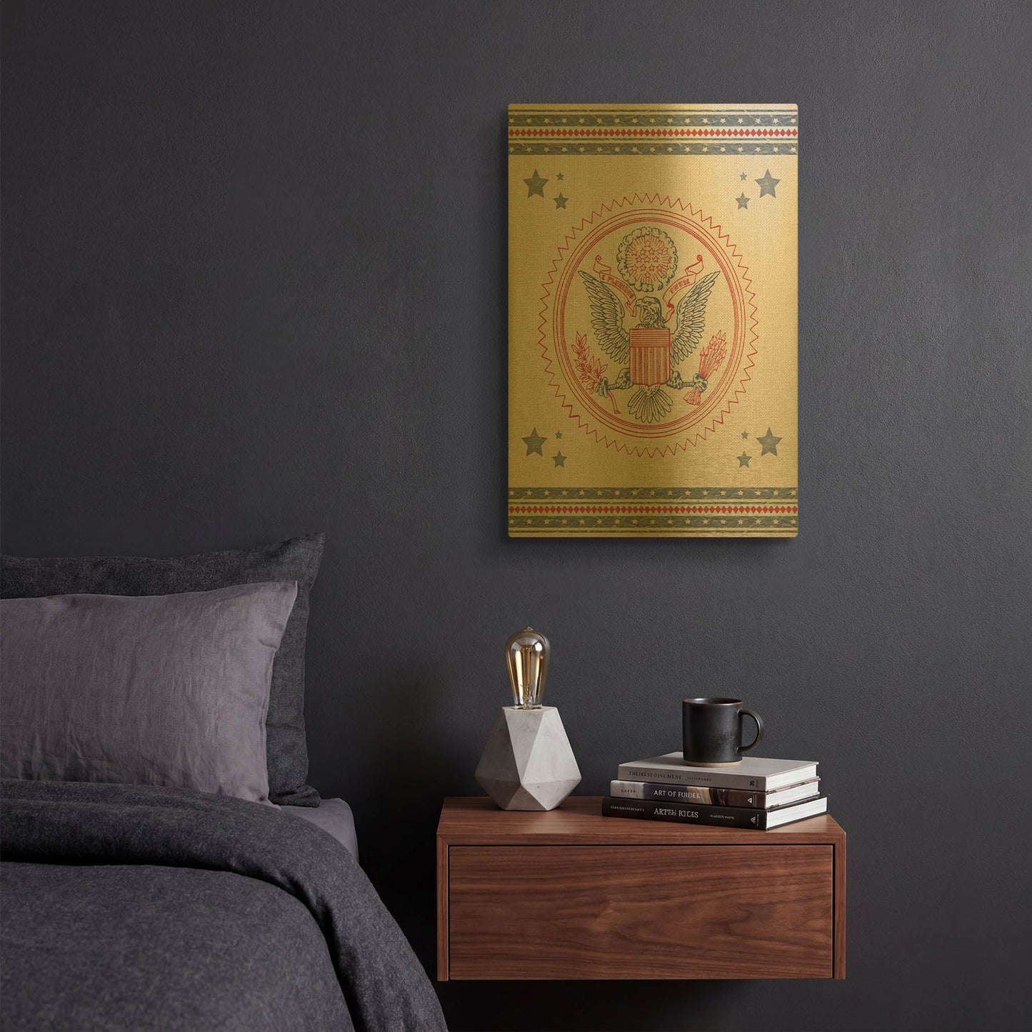 'Eagle A White' By Jean Plout Gold Metal Wall Art