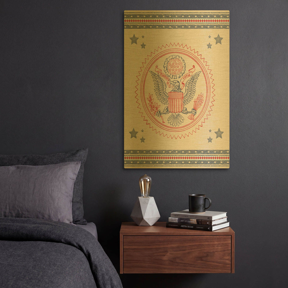 'Eagle A White' By Jean Plout Gold Metal Wall Art