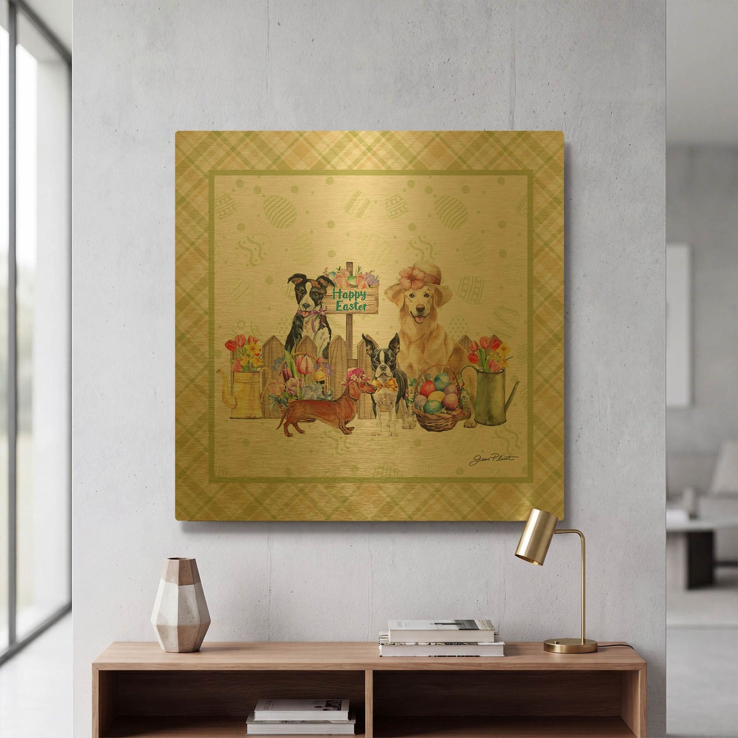 'Easter Parade Dogs A1' By Jean Plout Gold Metal Wall Art
