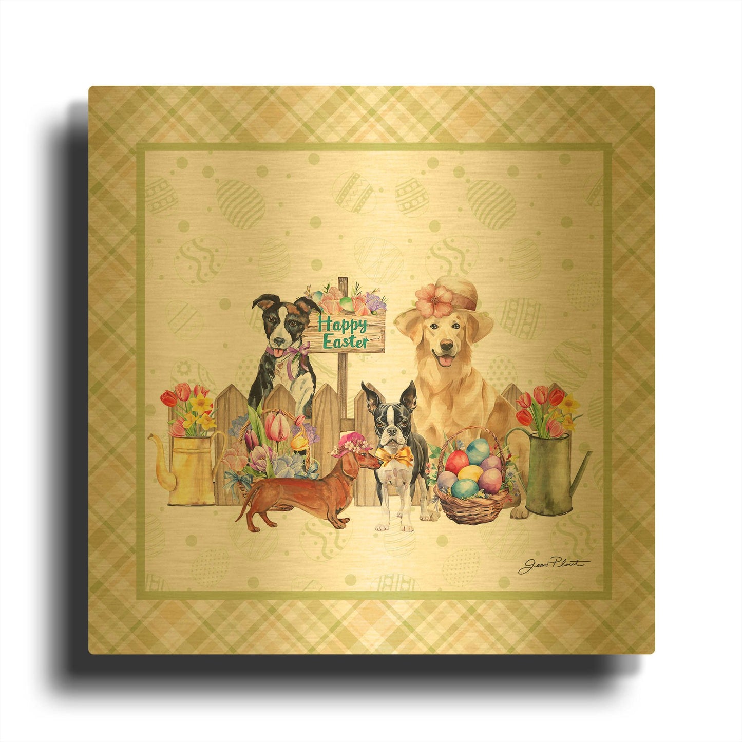 'Easter Parade Dogs A1' By Jean Plout Gold Metal Wall Art