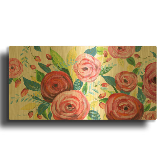 'Elegant Rose Garden' By Jean Plout Gold Metal Wall Art