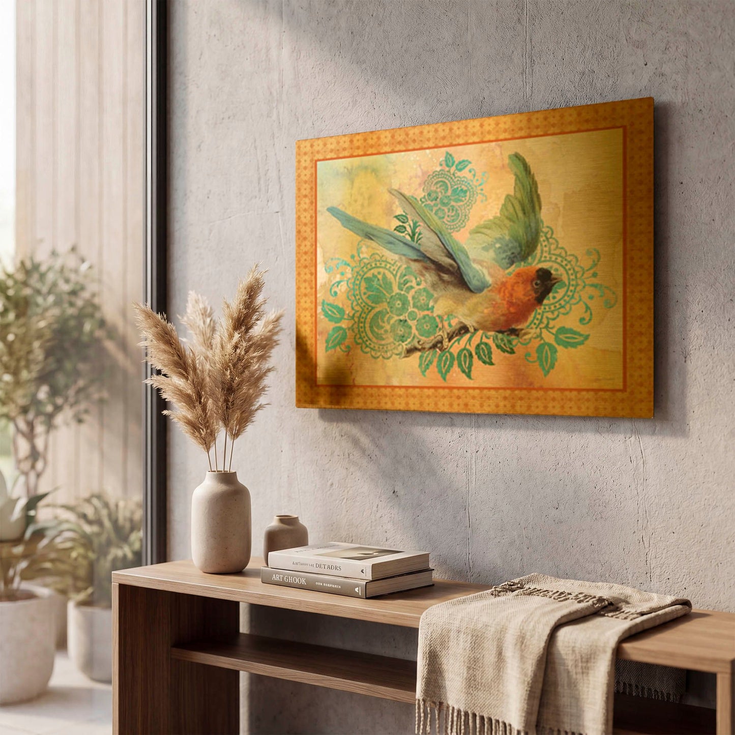 'Exotic Birds A' By Jean Plout Gold Metal Wall Art
