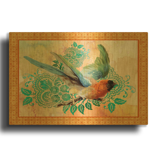 'Exotic Birds A' By Jean Plout Gold Metal Wall Art