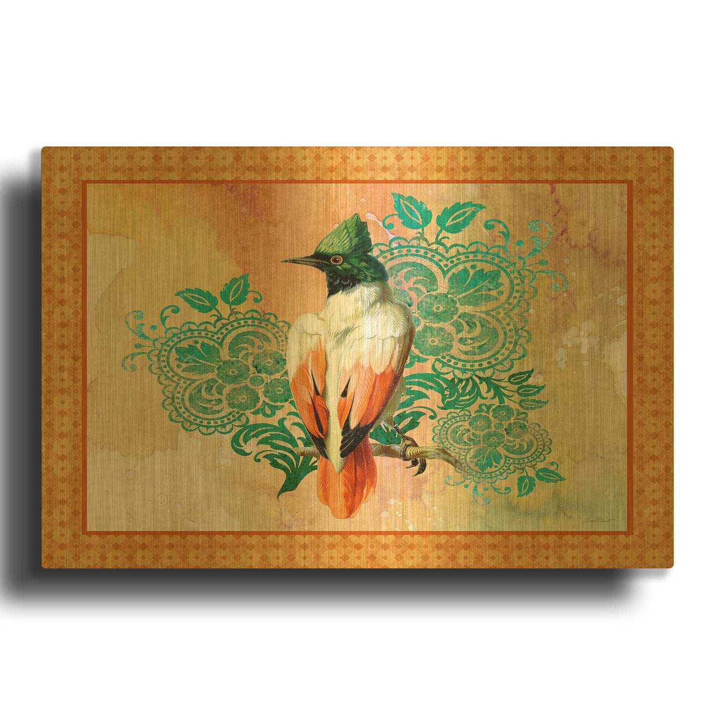 'Exotic Birds C' By Jean Plout Gold Metal Wall Art