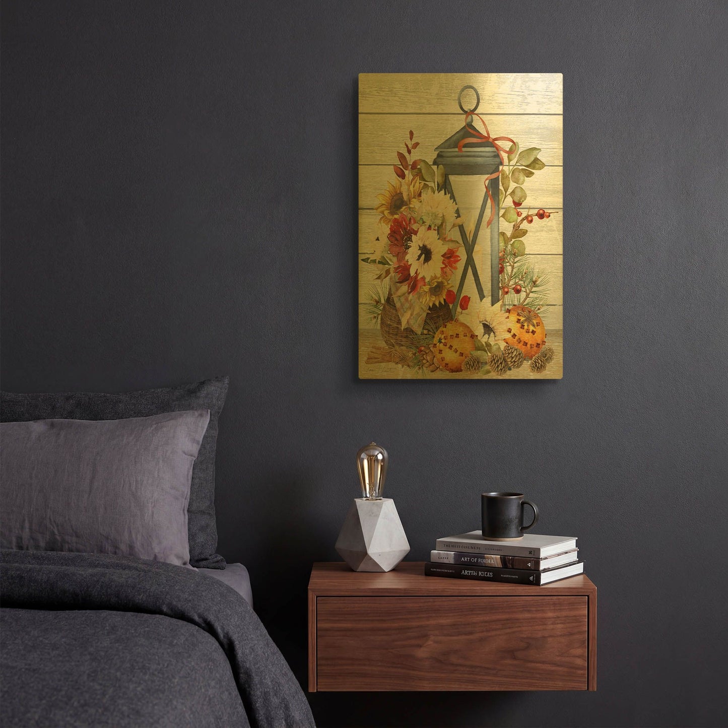 'Fall Lantern A' By Jean Plout Gold Metal Wall Art