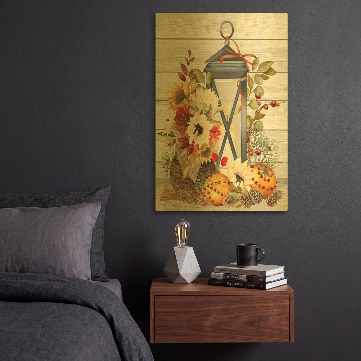 'Fall Lantern A' By Jean Plout Gold Metal Wall Art