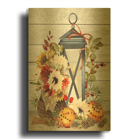 'Fall Lantern A' By Jean Plout Gold Metal Wall Art