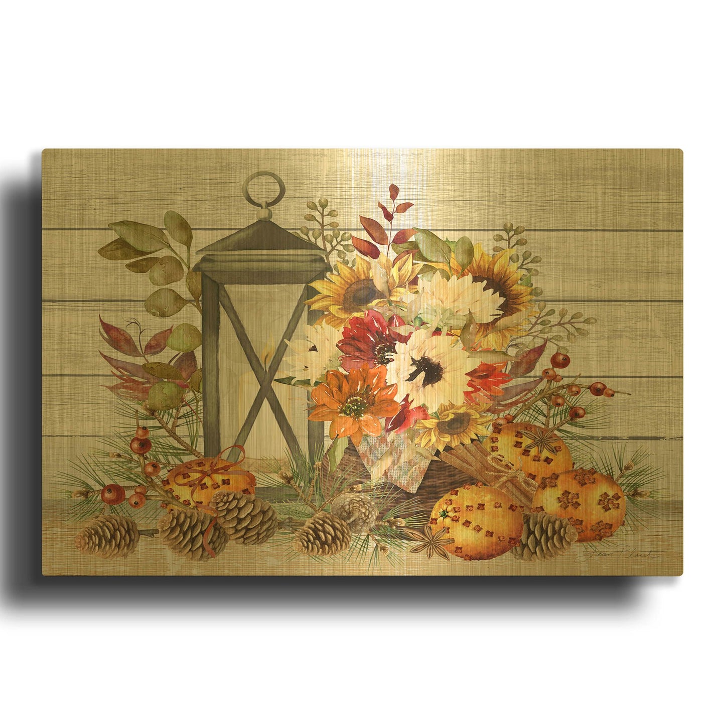 'Fall Lantern B' By Jean Plout Gold Metal Wall Art