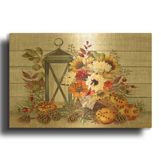 'Fall Lantern B' By Jean Plout Gold Metal Wall Art