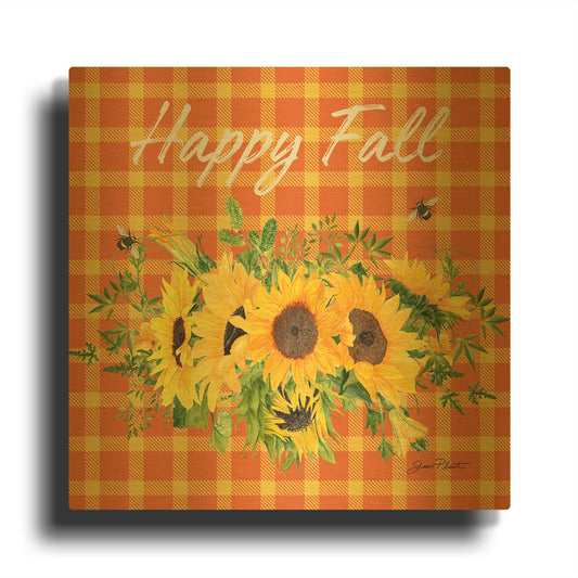 'Fall Plaid Celebration A' By Jean Plout Gold Metal Wall Art