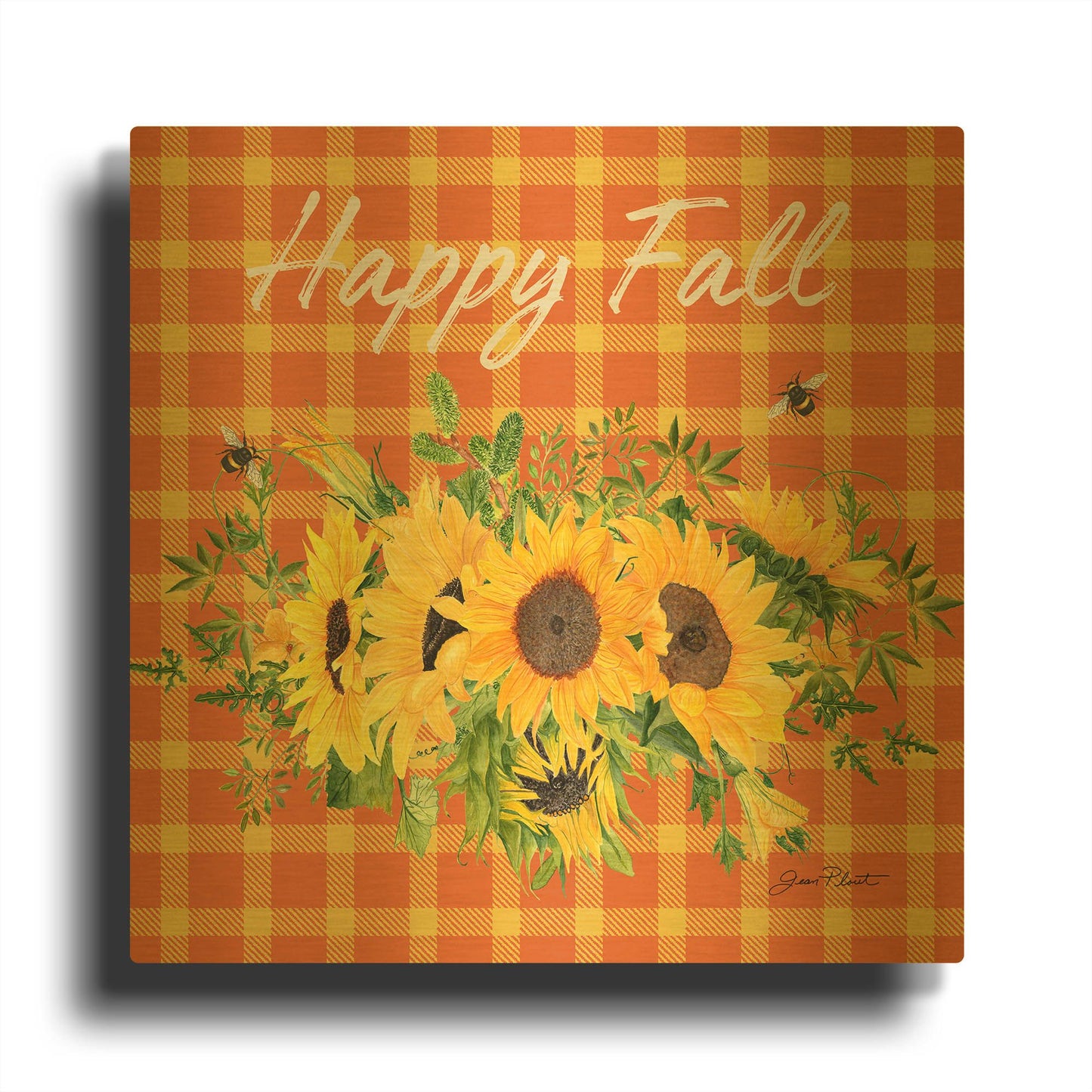'Fall Plaid Celebration A' By Jean Plout Gold Metal Wall Art