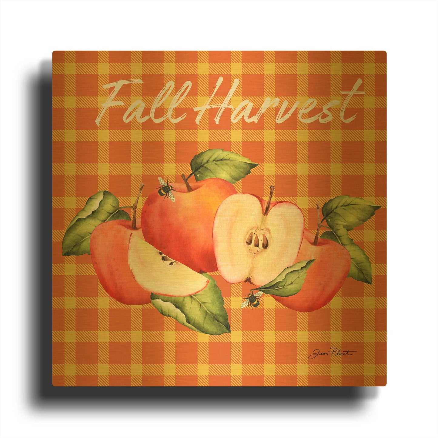'Fall Plaid Celebration B' By Jean Plout Gold Metal Wall Art