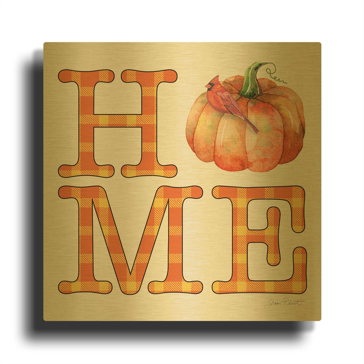 'Fall Plaid Celebration C' By Jean Plout Gold Metal Wall Art