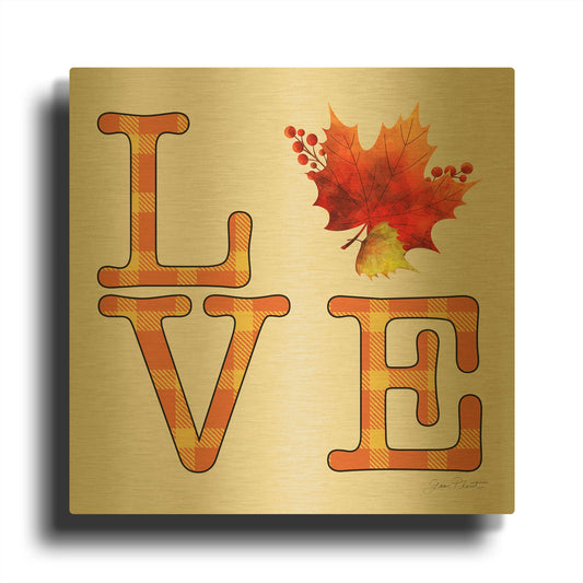 'Fall Plaid Celebration D' By Jean Plout Gold Metal Wall Art