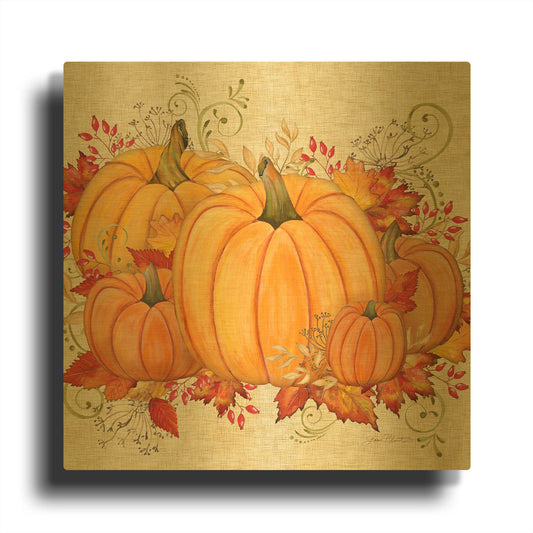 'Fall Pumpkins A' By Jean Plout Gold Metal Wall Art