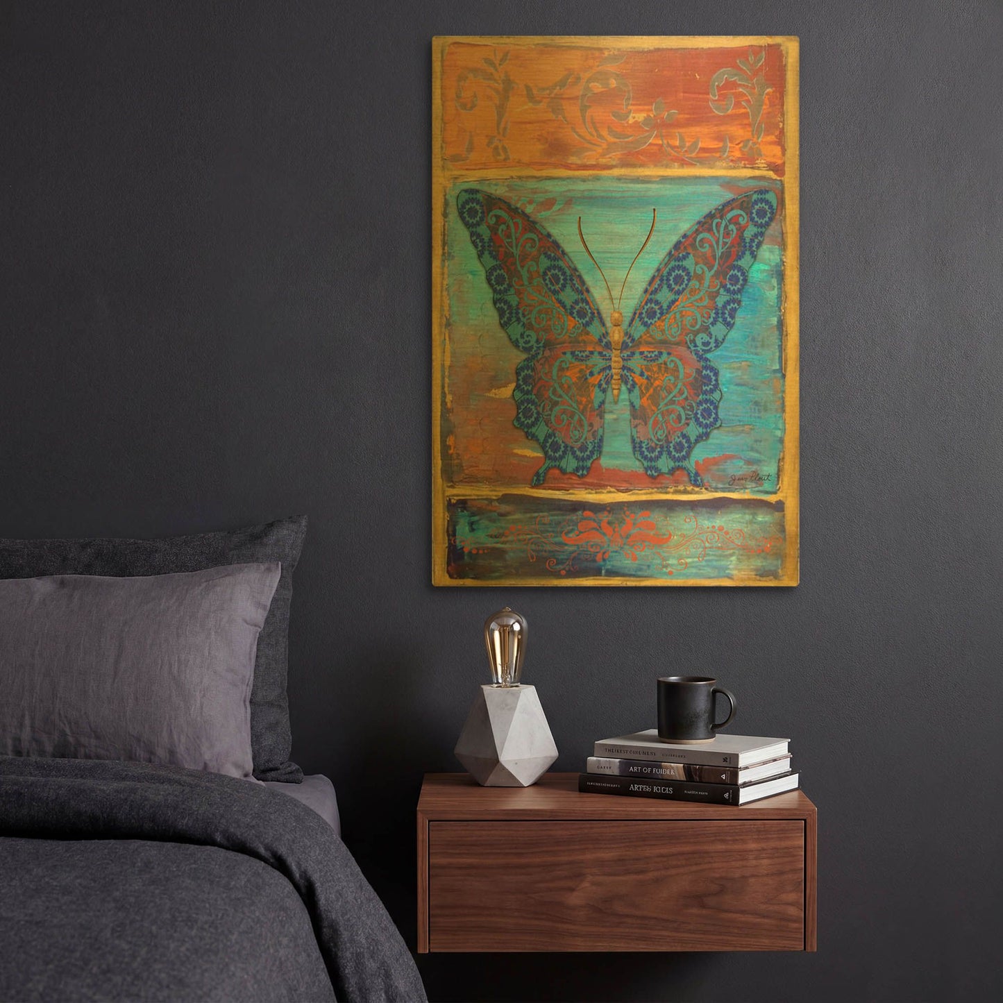 'Fantasy Butterfly 2' By Jean Plout Gold Metal Wall Art