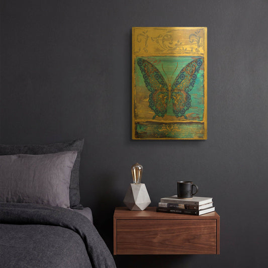 'Fantasy Butterfly Yellow' By Jean Plout Gold Metal Wall Art