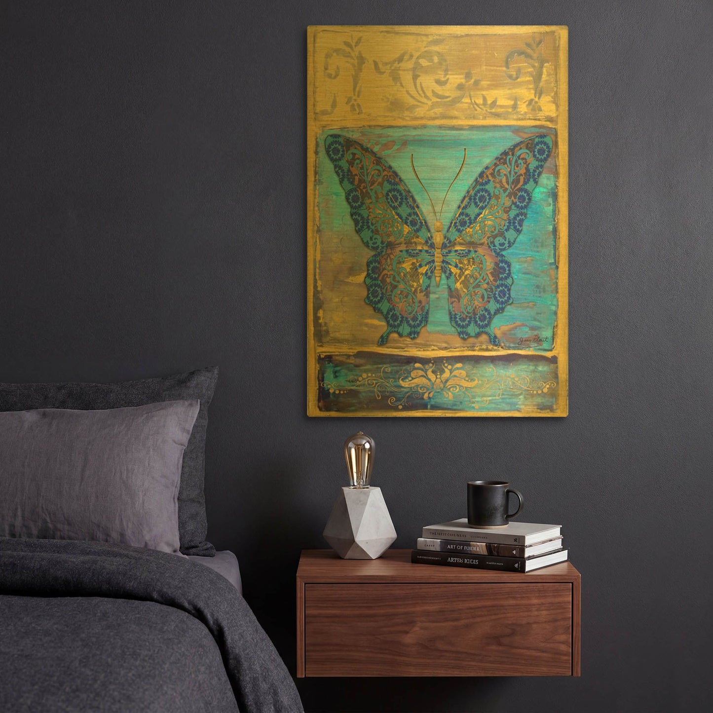 'Fantasy Butterfly Yellow' By Jean Plout Gold Metal Wall Art