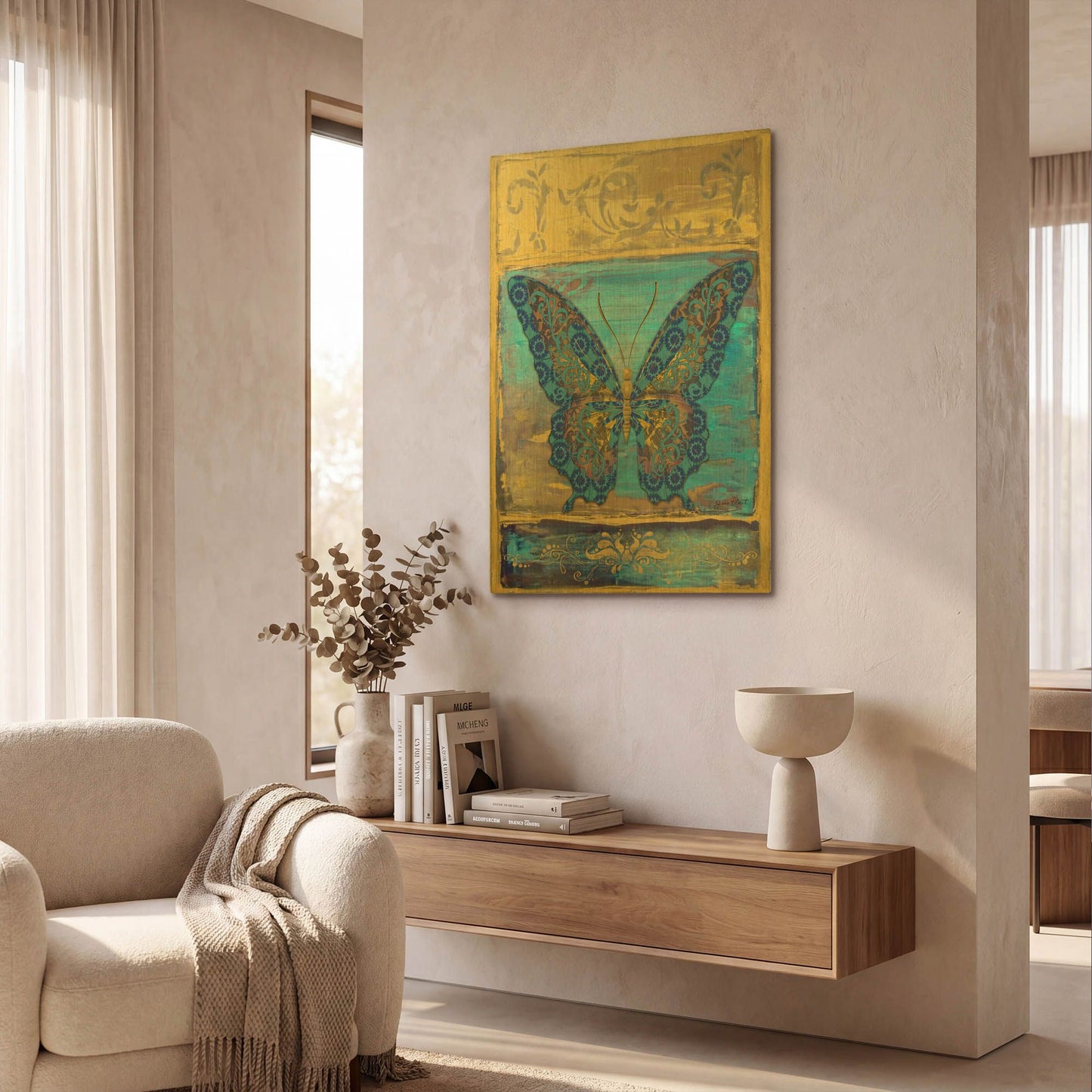 'Fantasy Butterfly Yellow' By Jean Plout Gold Metal Wall Art
