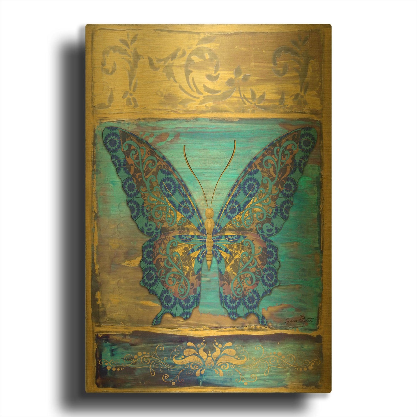 'Fantasy Butterfly Yellow' By Jean Plout Gold Metal Wall Art