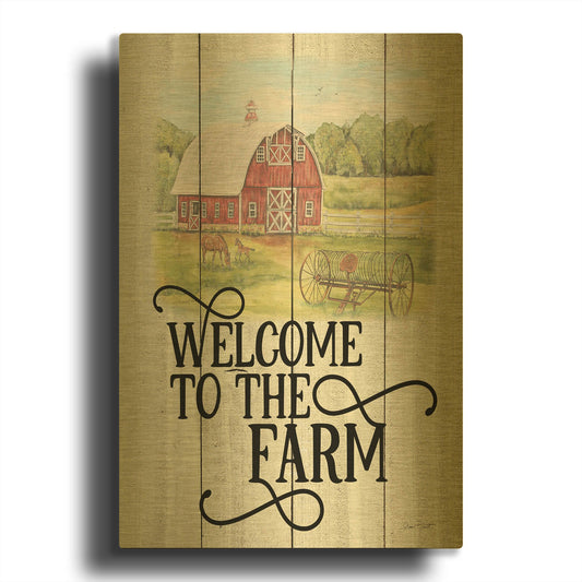 'Farm Signs A' By Jean Plout Gold Metal Wall Art
