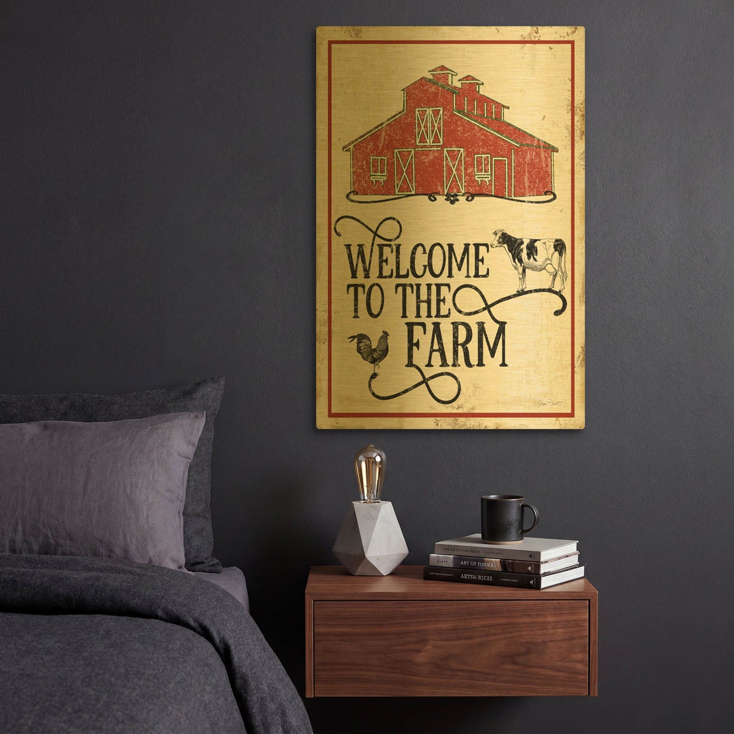 'Farm Signs C' By Jean Plout Gold Metal Wall Art