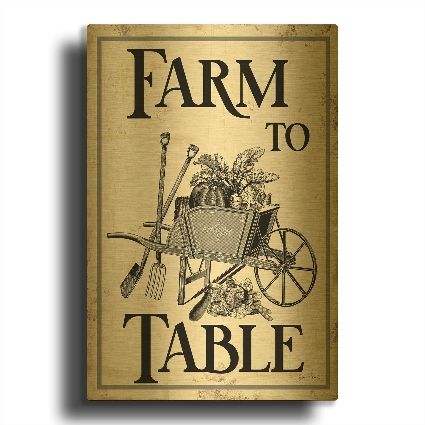 'Farm Signs G' By Jean Plout Gold Metal Wall Art