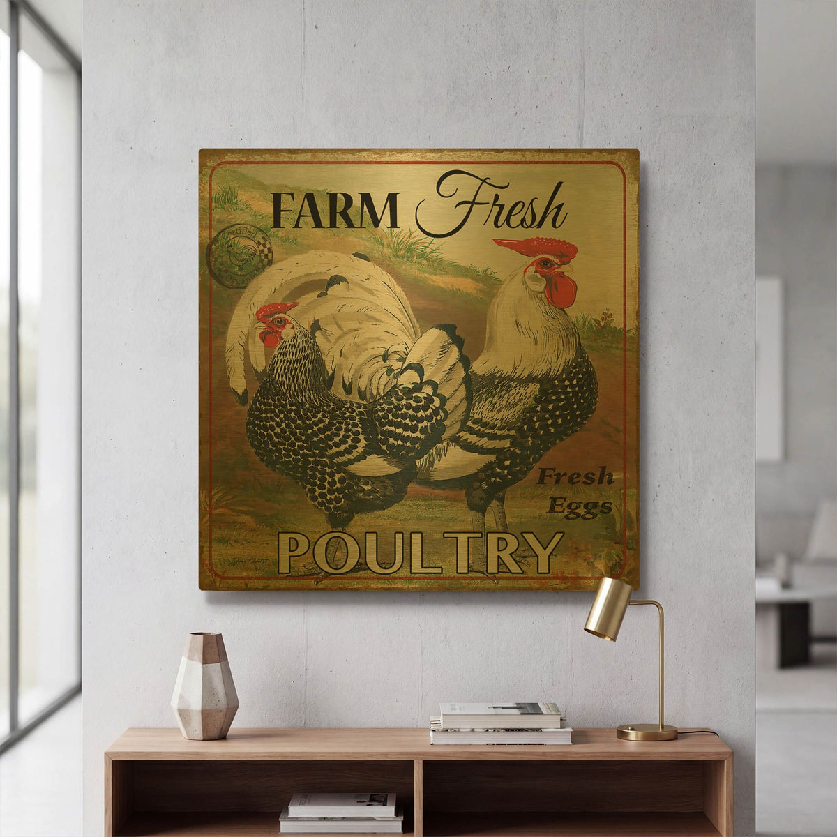 'Farmer Fresh Poultry A' By Jean Plout Gold Metal Wall Art