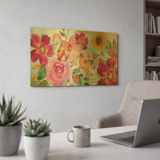 'Festive Flower Garden' By Jean Plout Gold Metal Wall Art