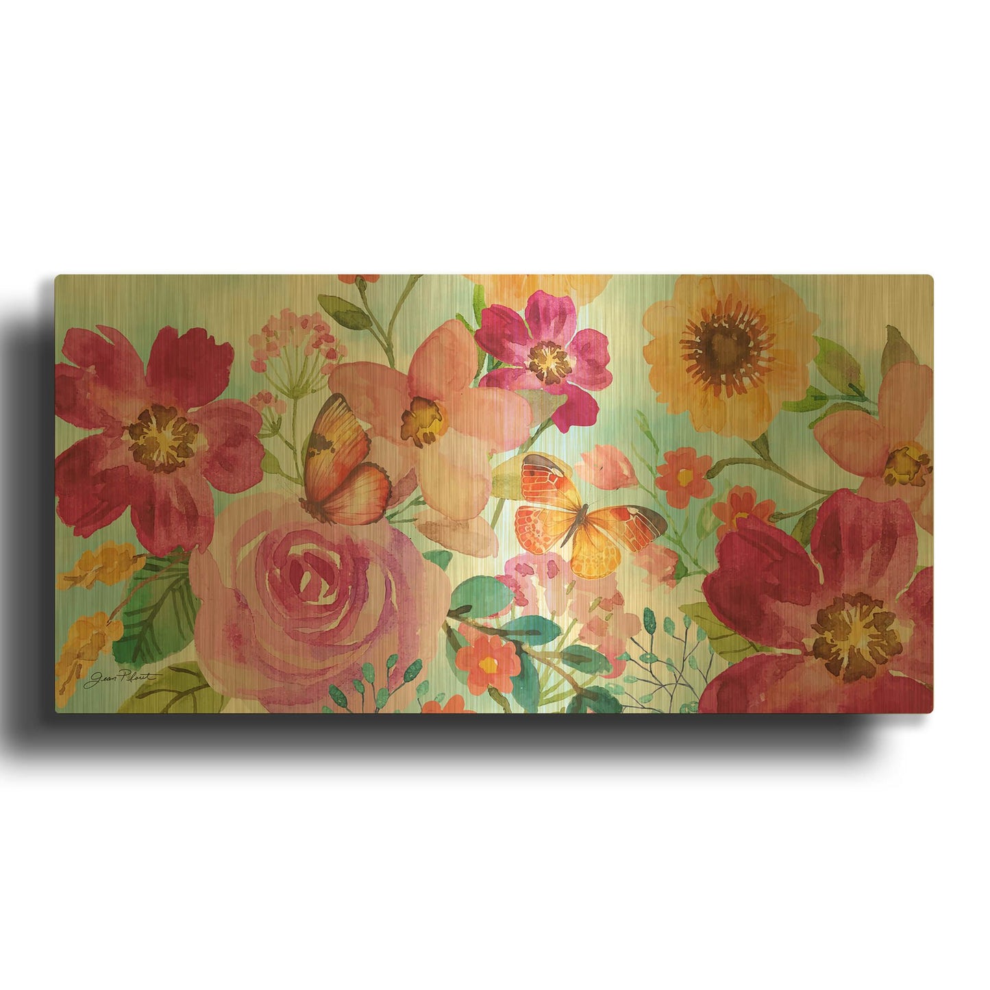 'Festive Flower Garden' By Jean Plout Gold Metal Wall Art