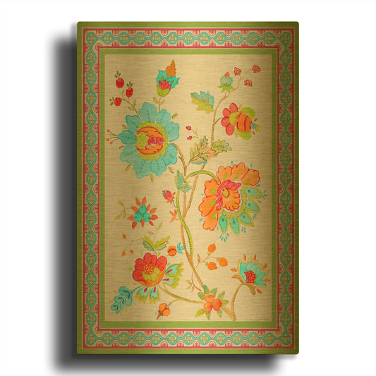 'Fiesta Floral Tapestry A' By Jean Plout Gold Metal Wall Art