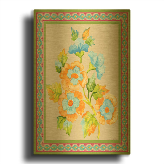 'Fiesta Floral Tapestry B' By Jean Plout Gold Metal Wall Art
