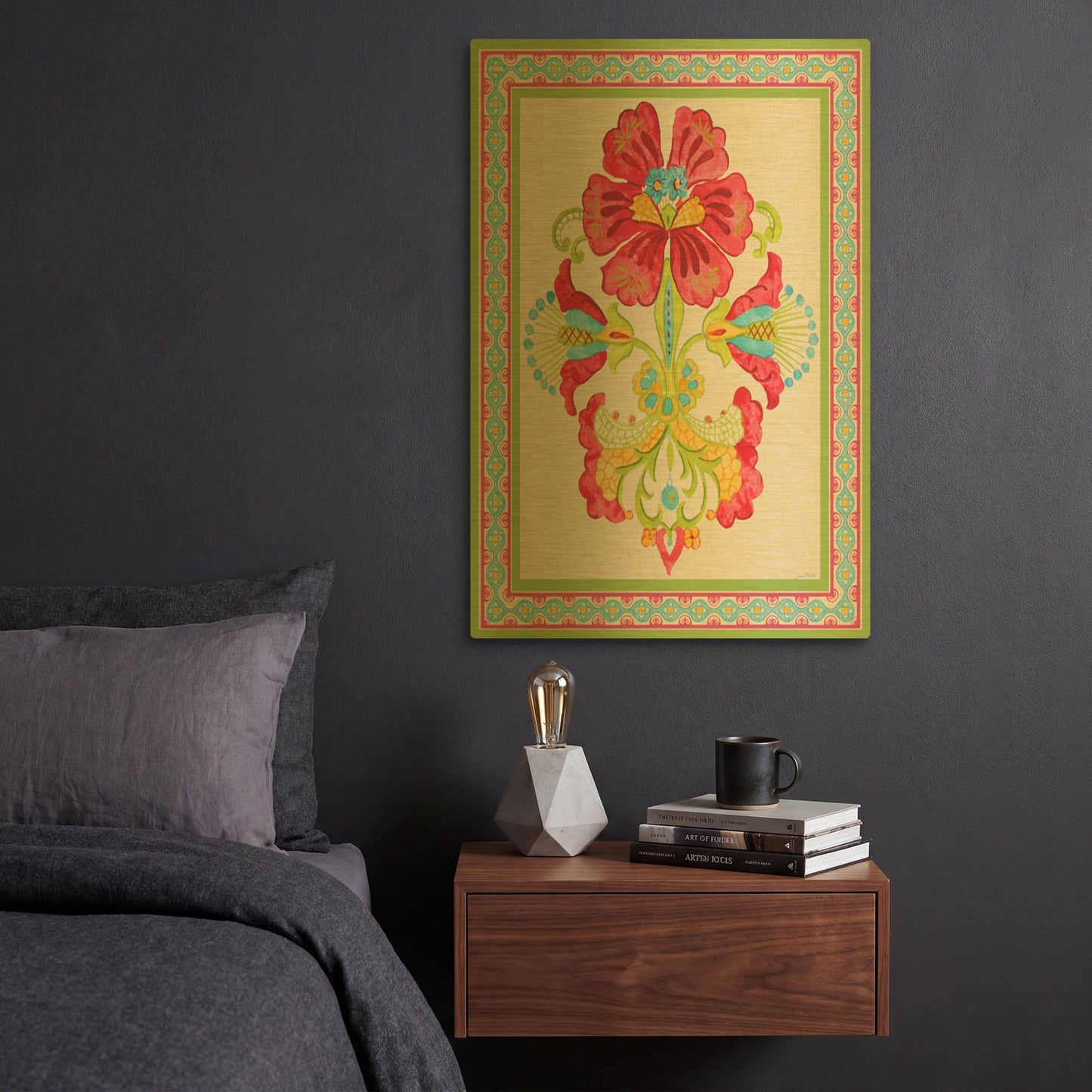 'Fiesta Floral Tapestry C' By Jean Plout Gold Metal Wall Art
