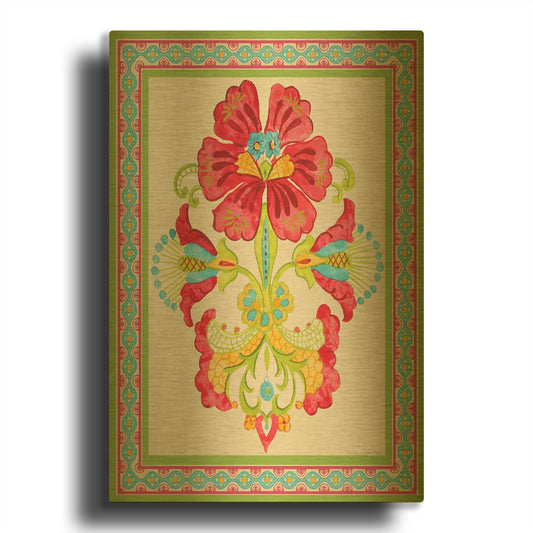 'Fiesta Floral Tapestry C' By Jean Plout Gold Metal Wall Art