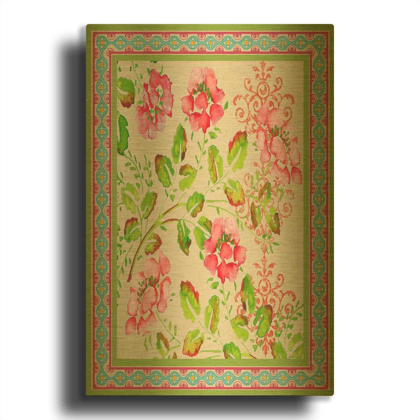 'Fiesta Floral Tapestry D' By Jean Plout Gold Metal Wall Art