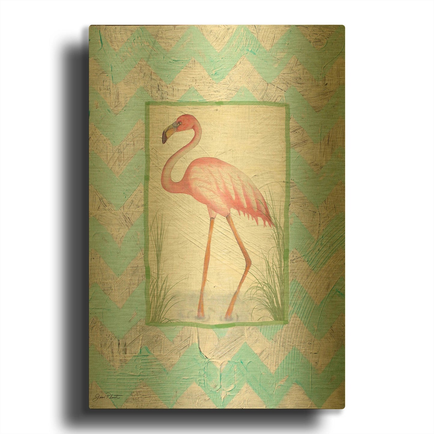 'Flamingo' By Jean Plout Gold Metal Wall Art