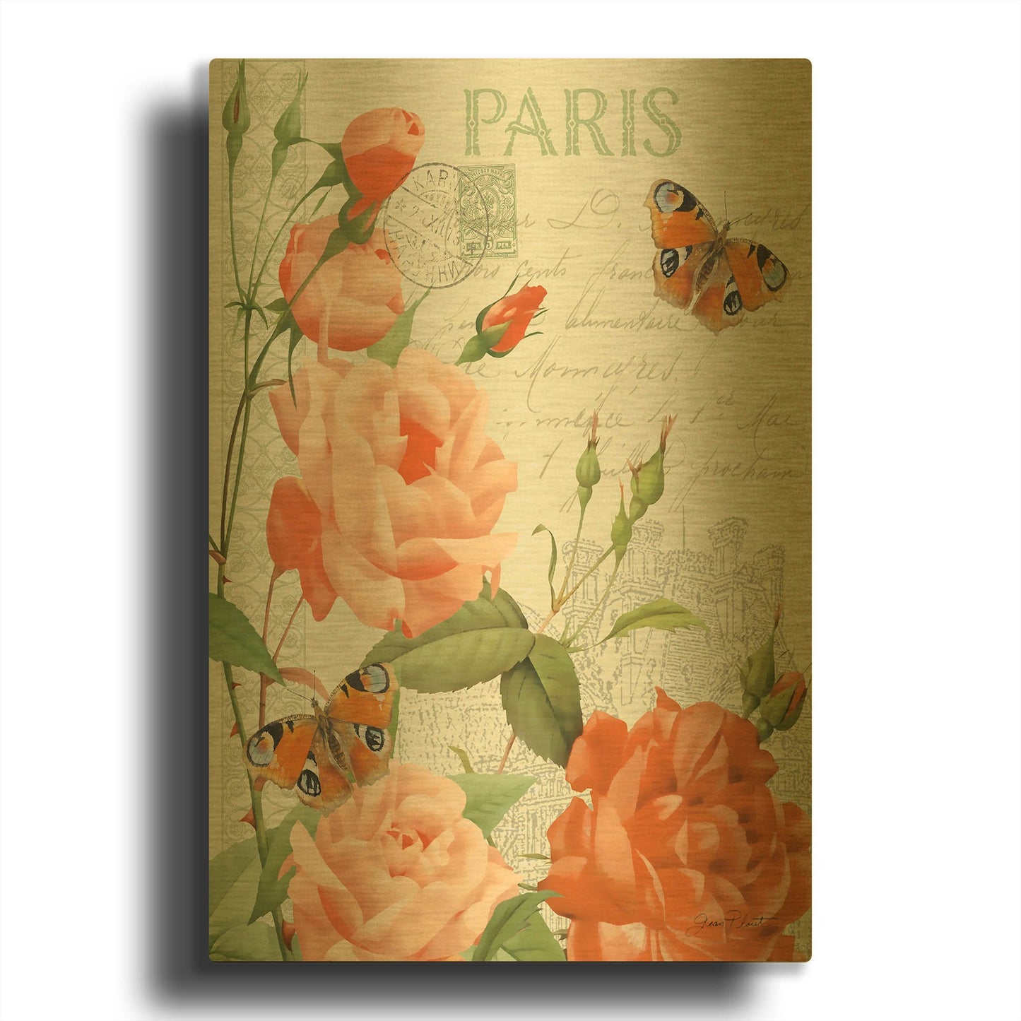 'Fleurs Francaises A' By Jean Plout Gold Metal Wall Art