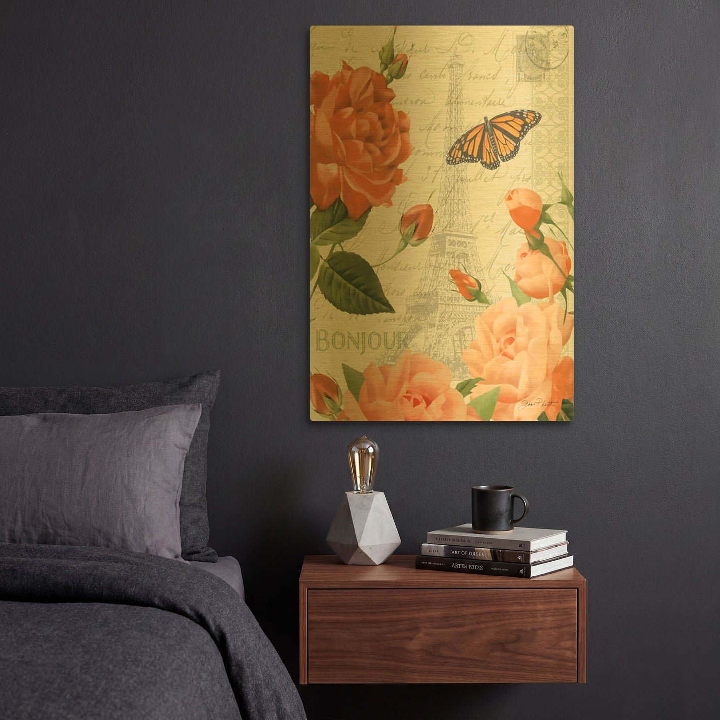 'Fleurs Francaises B' By Jean Plout Gold Metal Wall Art