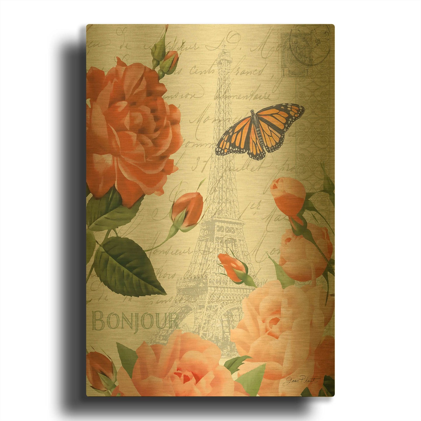 'Fleurs Francaises B' By Jean Plout Gold Metal Wall Art
