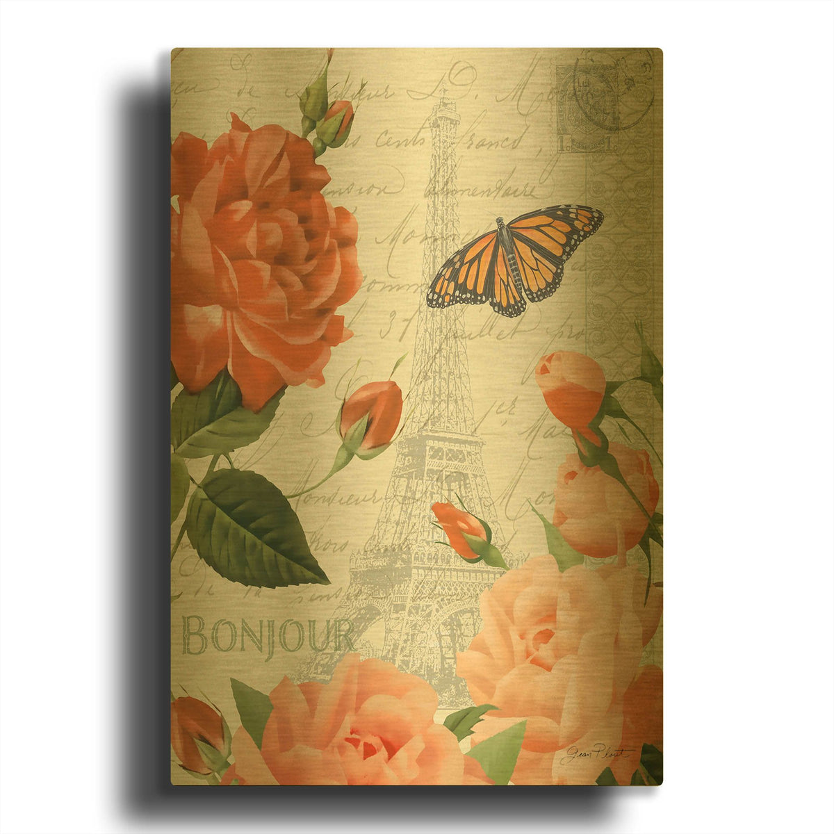 'Fleurs Francaises B' By Jean Plout Gold Metal Wall Art