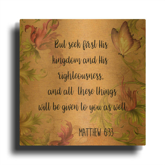 'Floral Bible Verse A' By Jean Plout Gold Metal Wall Art