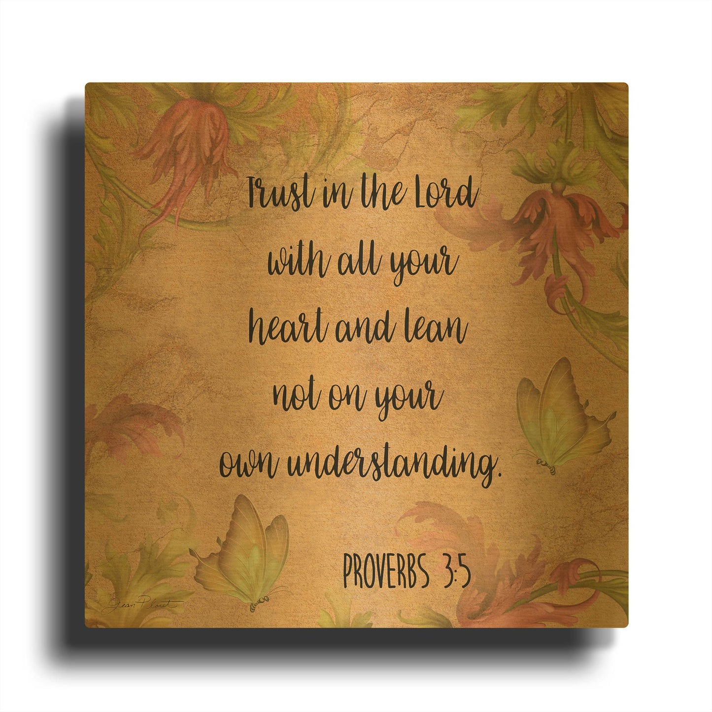 'Floral Bible Verse C' By Jean Plout Gold Metal Wall Art