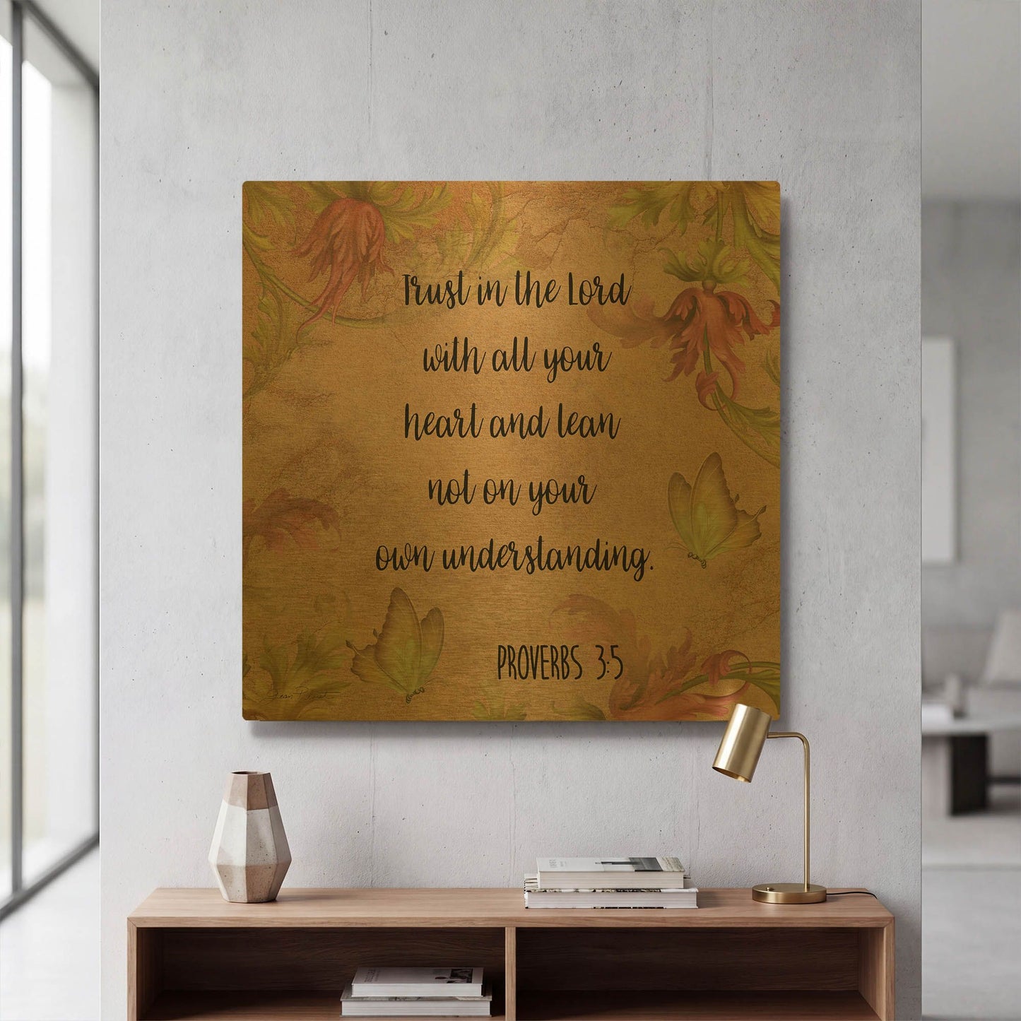 'Floral Bible Verse C' By Jean Plout Gold Metal Wall Art