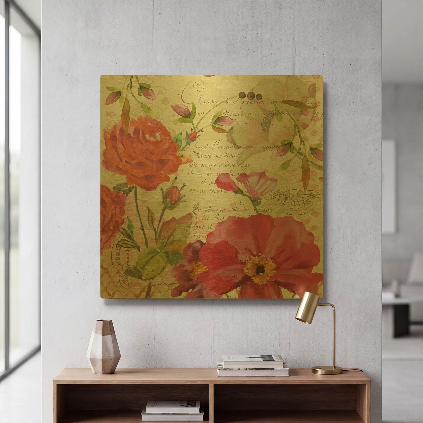 'Floral Love Song 41' By Jean Plout Gold Metal Wall Art