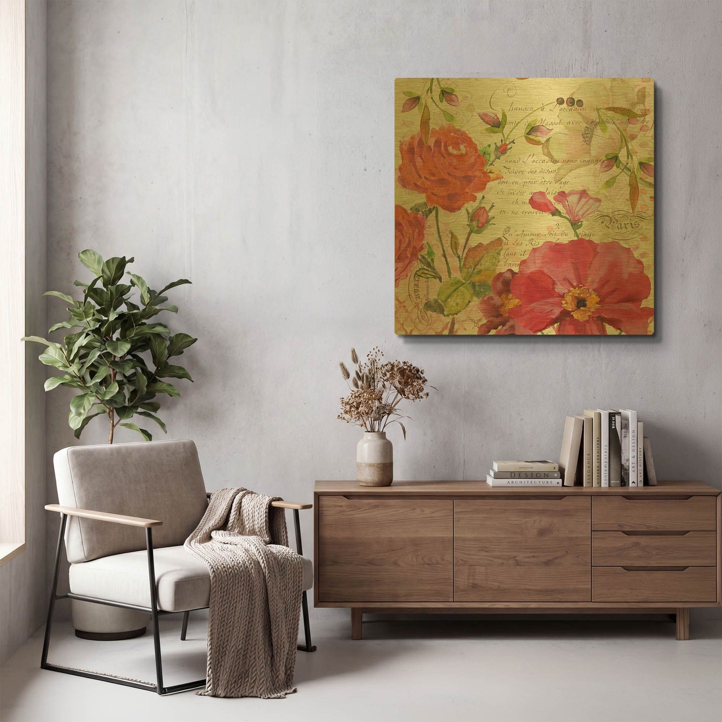 'Floral Love Song 41' By Jean Plout Gold Metal Wall Art