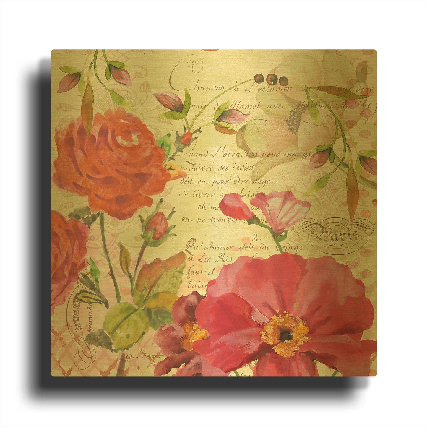 'Floral Love Song 41' By Jean Plout Gold Metal Wall Art