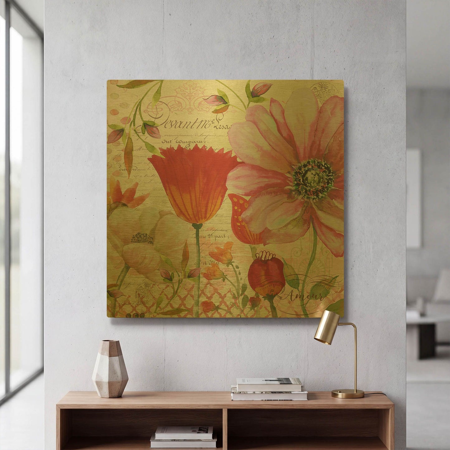 'Floral Love Song 42' By Jean Plout Gold Metal Wall Art