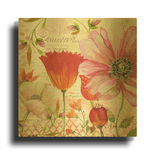 'Floral Love Song 42' By Jean Plout Gold Metal Wall Art